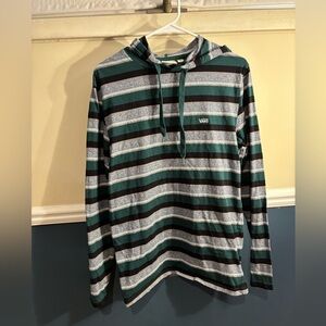 Vans Men's Green and Black Striped Hoodie, Size Medium
